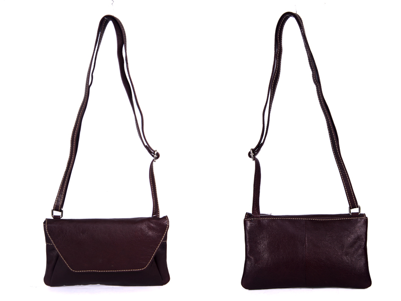 (image for) RL 666 BROWN LEATHER BAG WITH POPPER FLAP
